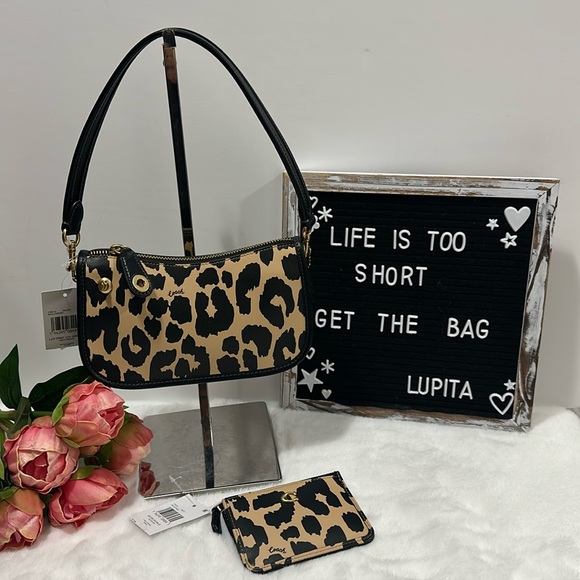 Coach Leopard print handbag swinger 20 and credit card wallet set - Picture 1 of 15